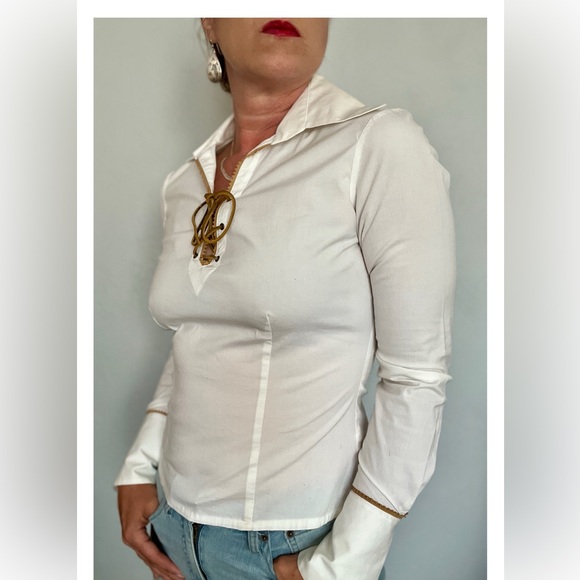 Vintage Cache Y2K Jacobite White Long  Sleeve Wide Collared Shirt Sz S - Picture 4 of 9